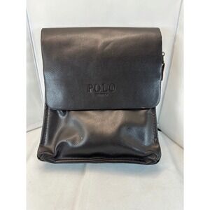 Polo Jeans Messenger Bag Brown Leather Flap‎ Crossbody Travel Small